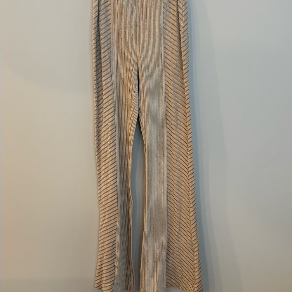 Striped Cream Wide-Leg Pants
